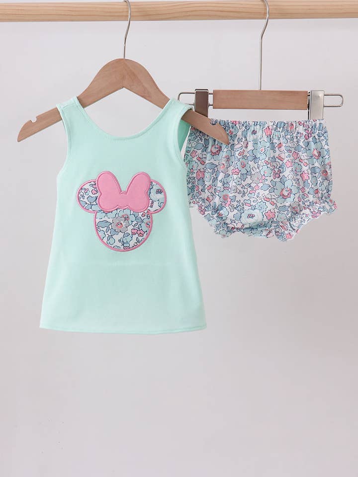 Conjunto de pololos con apliques de flores de menta para venta al por mayor de Aspen Rain Boutique