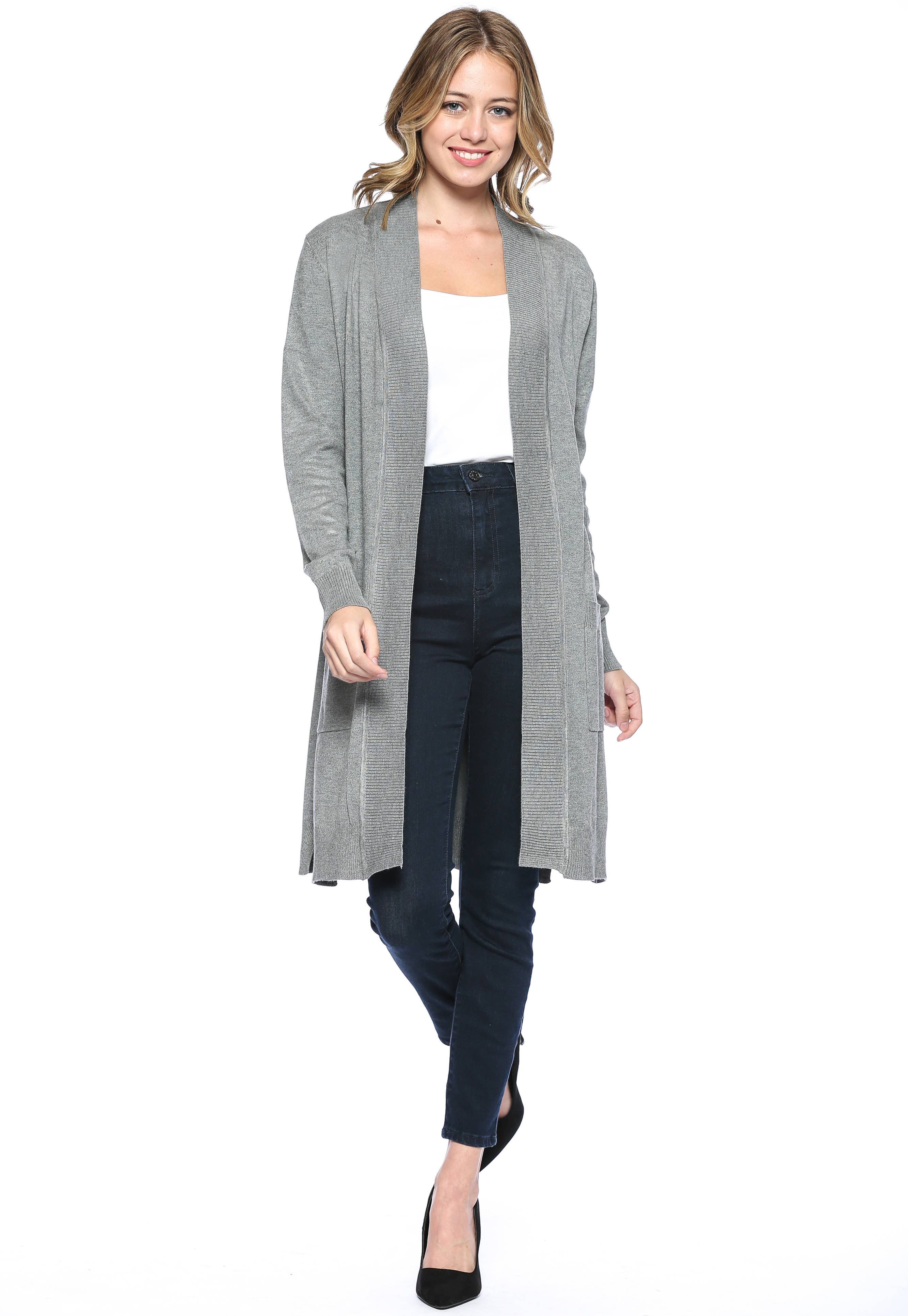 Newself Collection - Vente Cardigan – femme - Cardigan long en tricot ouvert classique à manches longues16