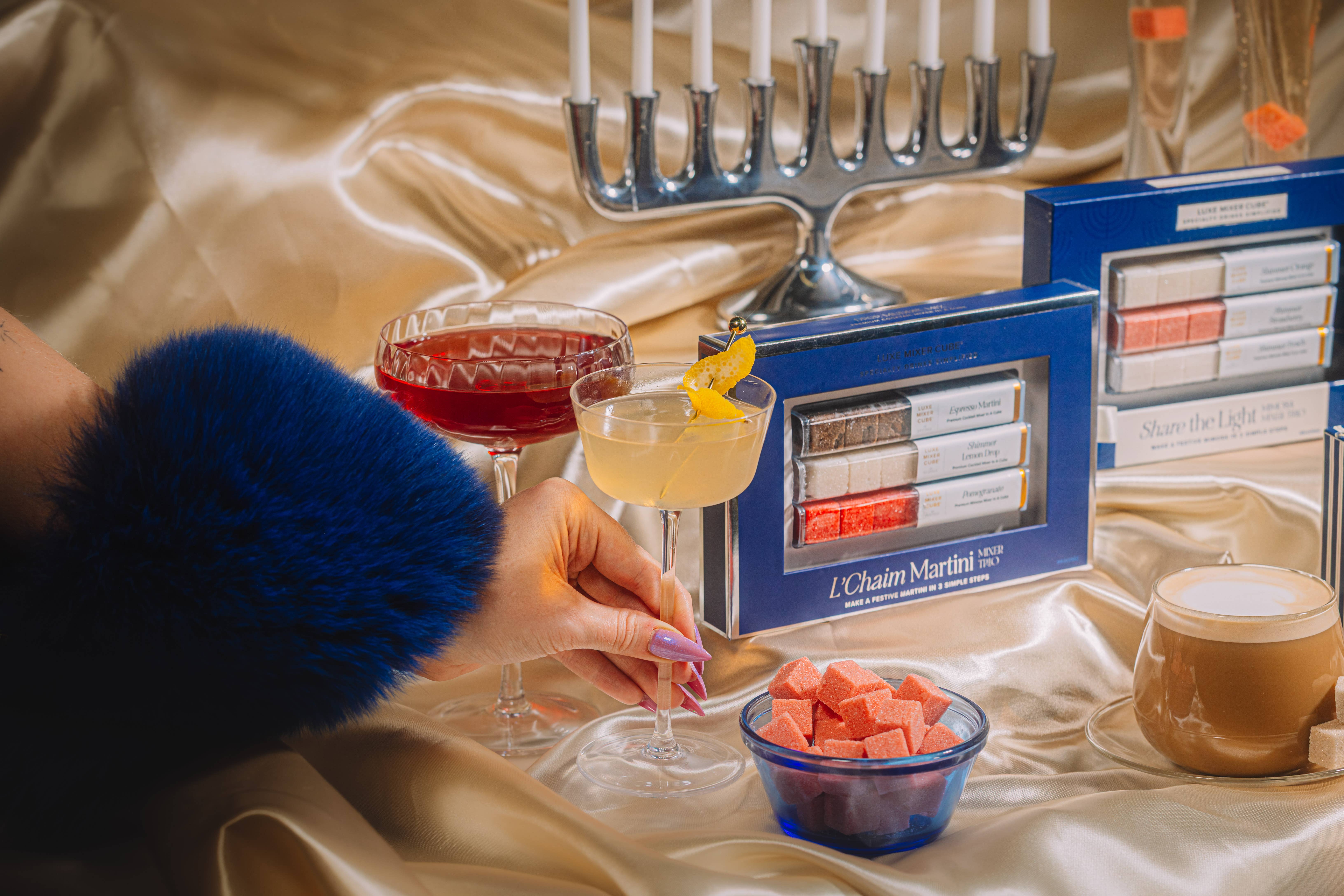 TEASPRESSA | LUXE Mixer Cube - Wholesale Cocktail Mix/Syrup - L’Chaim Shimmer Martini Mixer Trio (Espresso, Pomegranate)1