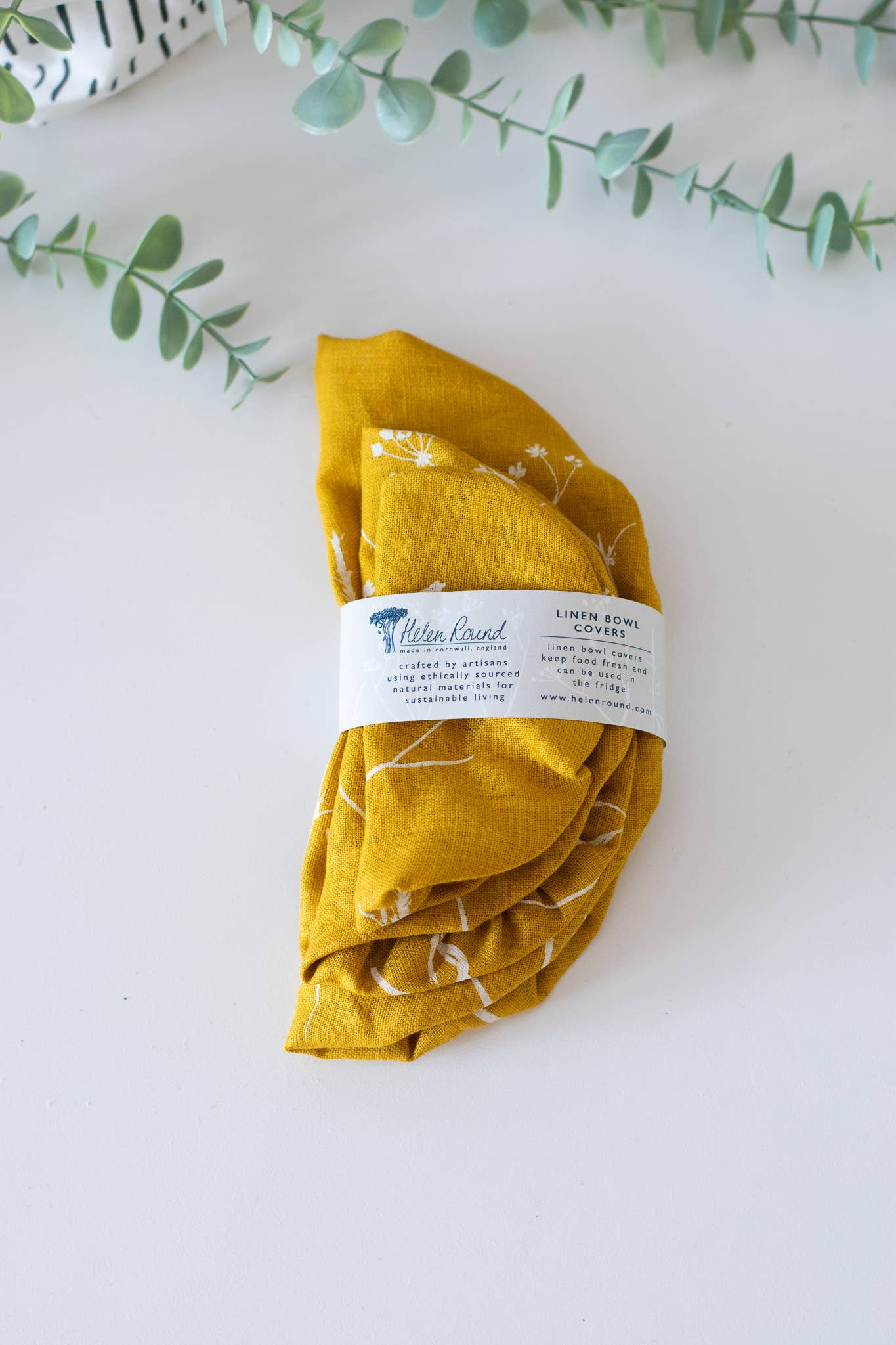 Helen Round - hand printed linen (US Duties Paid) - Wholesale Food Storage Wrap/Bag - Linen Bowl Covers , Set of 3 Bowl Coverings, Hand Printed6