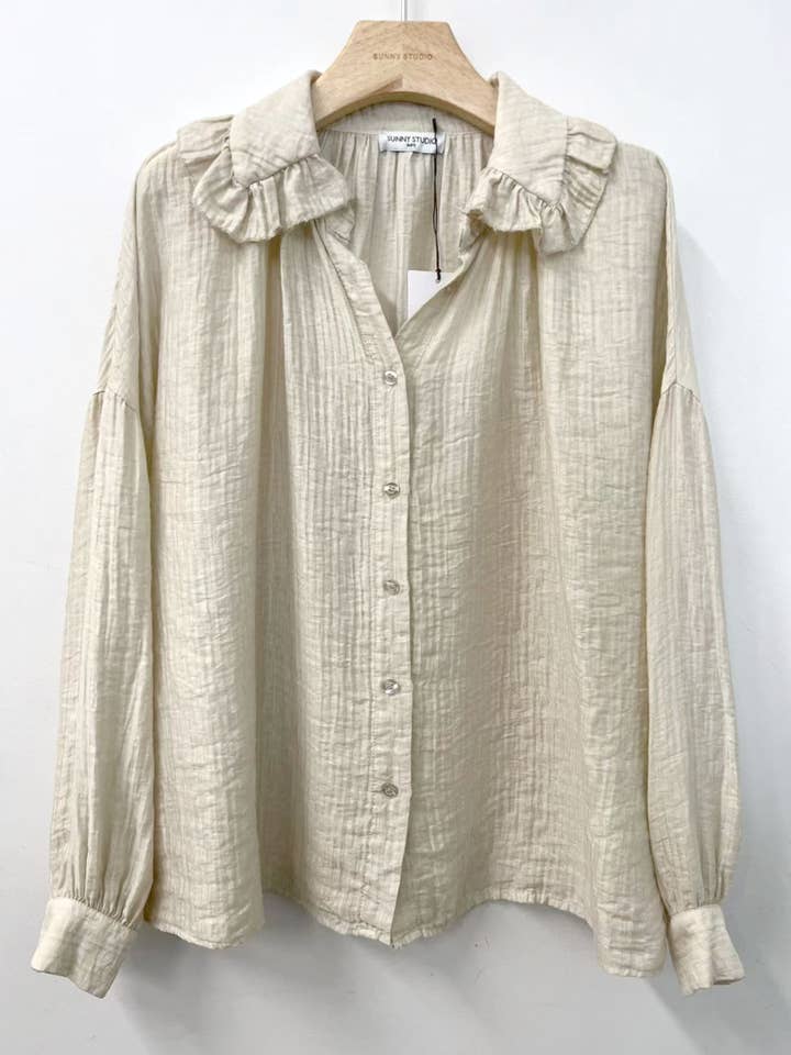 SUNNY STUDIO - Wholesale Button Down Shirt - Women's - Light blouse with gathered collar5