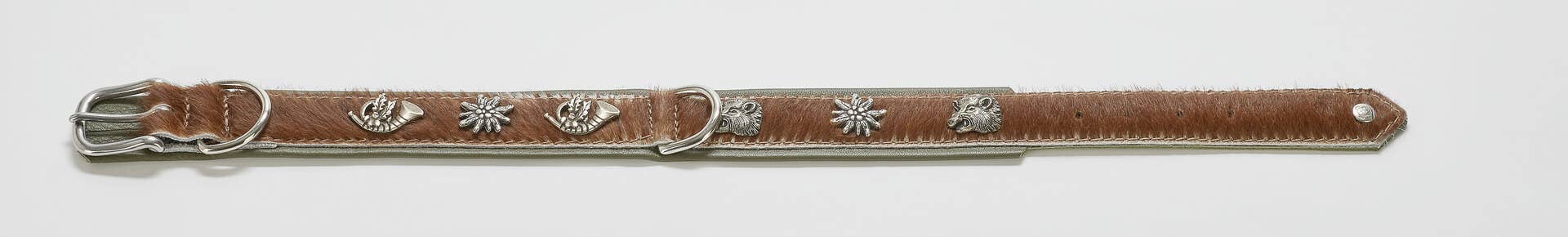 bruin-groen BAVARIA hondenhalsband van nappa en rundsleer voor groothandel op Faire3