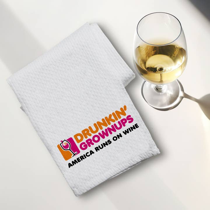 Chris’s Stuff Inc. – wholesale Tea towel – Drinkin' Grownups Embroidered Kitchen Towel1