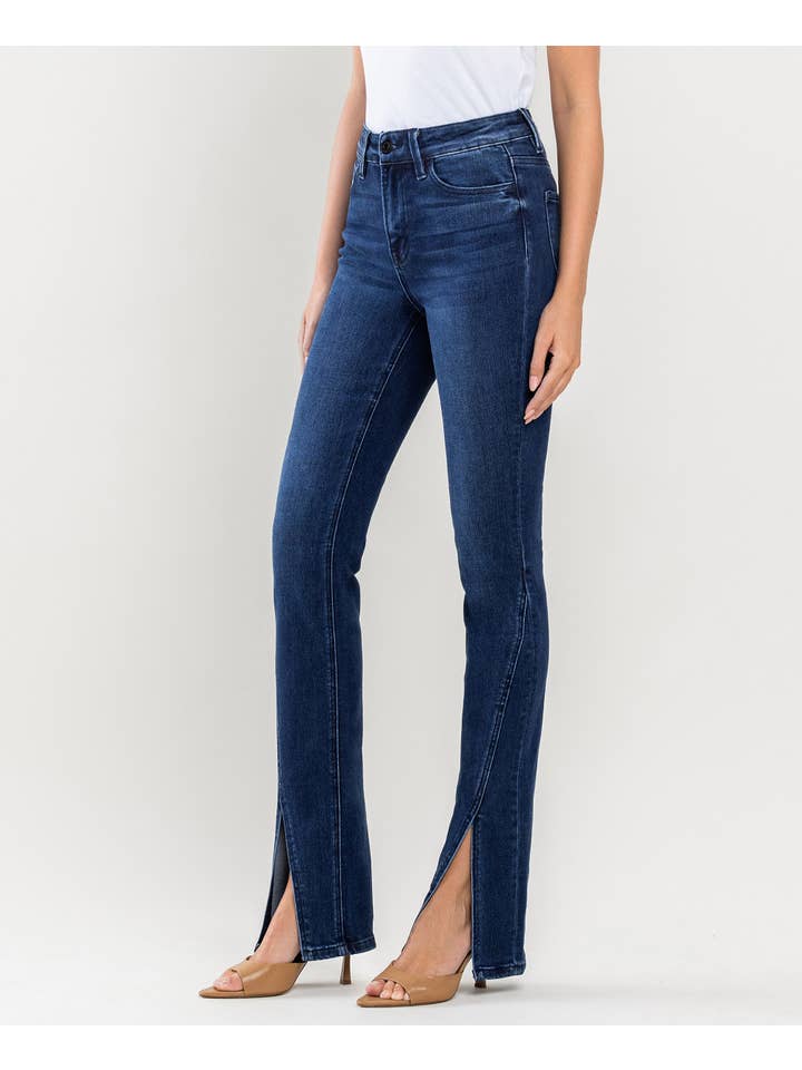 HEBE HIGH RISE SLANTED SLIT DETAIL SLIM STRAIGHT JEANS F4969 for wholesale on Faire1