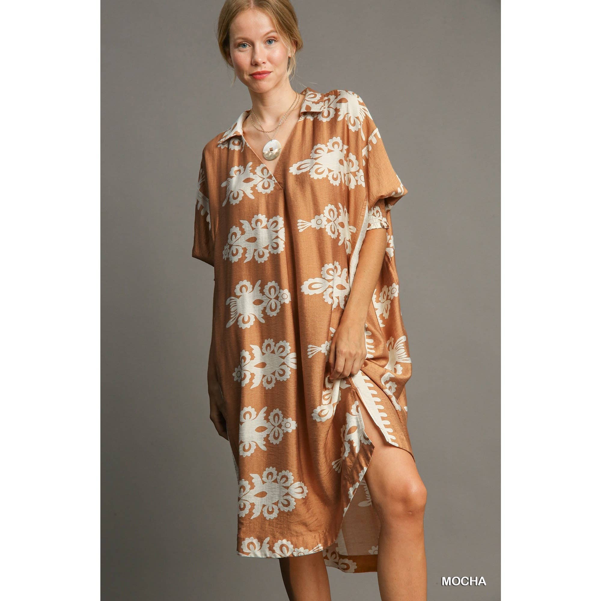 BNS - Vente Robe – femme - Robe mi-longue à col en V à imprimé abstrait avec poche4