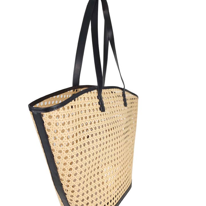 Florence Leather - Wholesale Beach Bag - Rattan handbag with leather details1