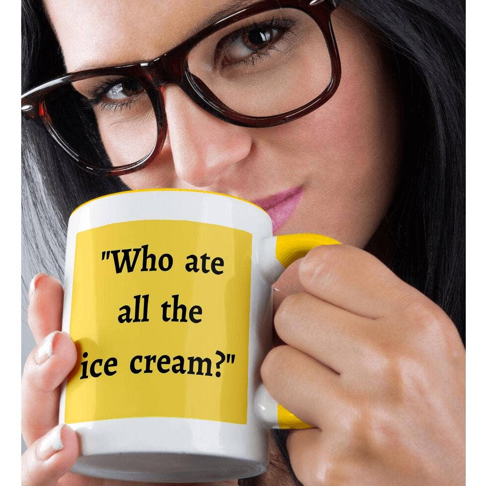 3dRose - Wholesale Coffee Mug - 3dRose, Image of quote Who ate all the ice cream, Mug1