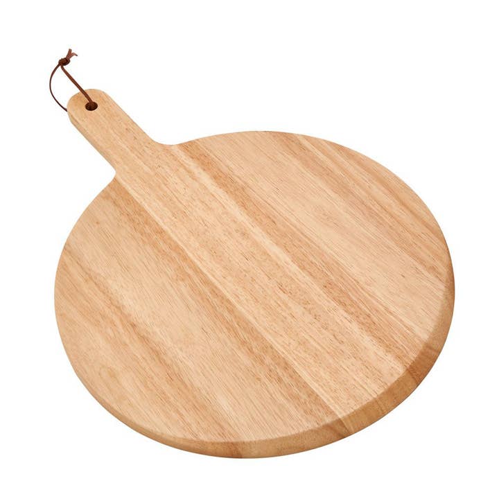 Rubberwood Pizza Board with Handle - 13.5" Diameter for wholesale by Creative Gifts International Inc.