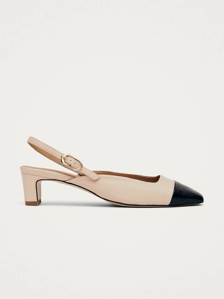 Lindy Bicolor Cream Black Leather Pumps for wholesale by ALOHAS