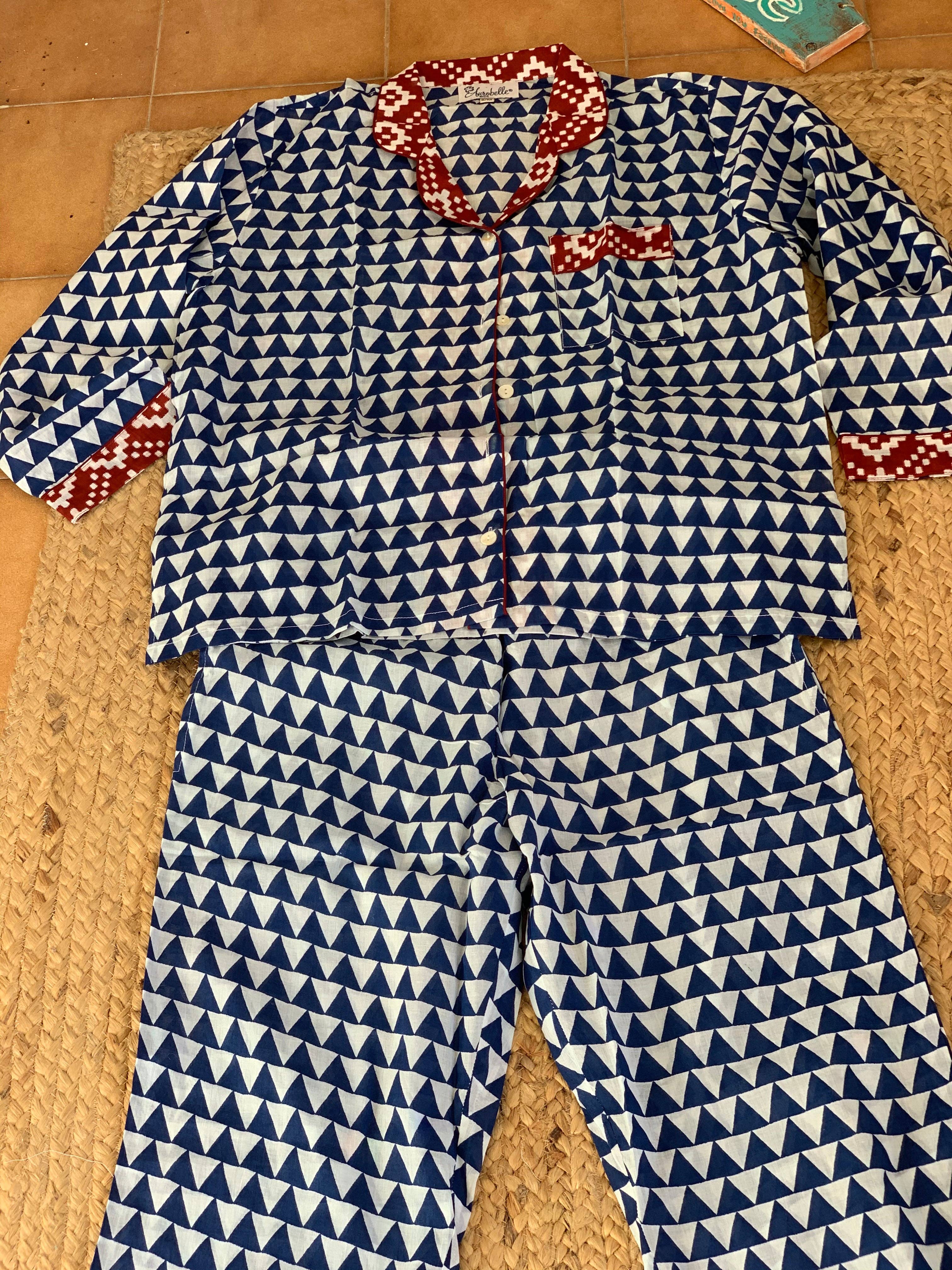 Aurobelle Ibiza - Vendita all'ingrosso Completo pigiama - Donna - Pigiama comodo in cotone con stampa a blocchi fatta a mano7