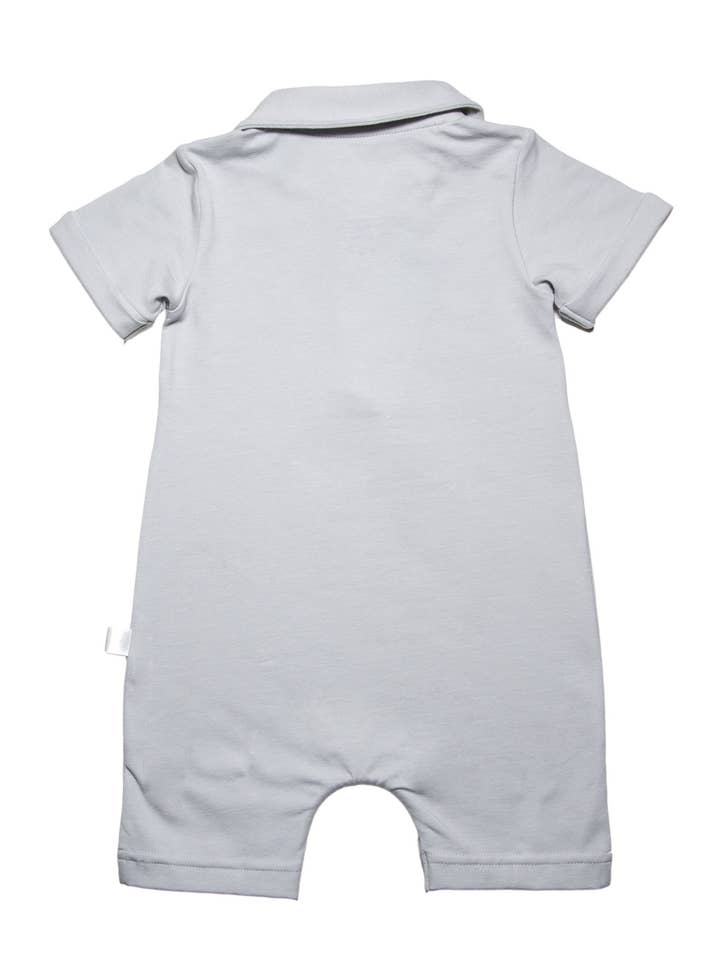 Classic Three Button Short Sleeve Smartsuit in Glacier Grey for wholesale by Lovingly Organics