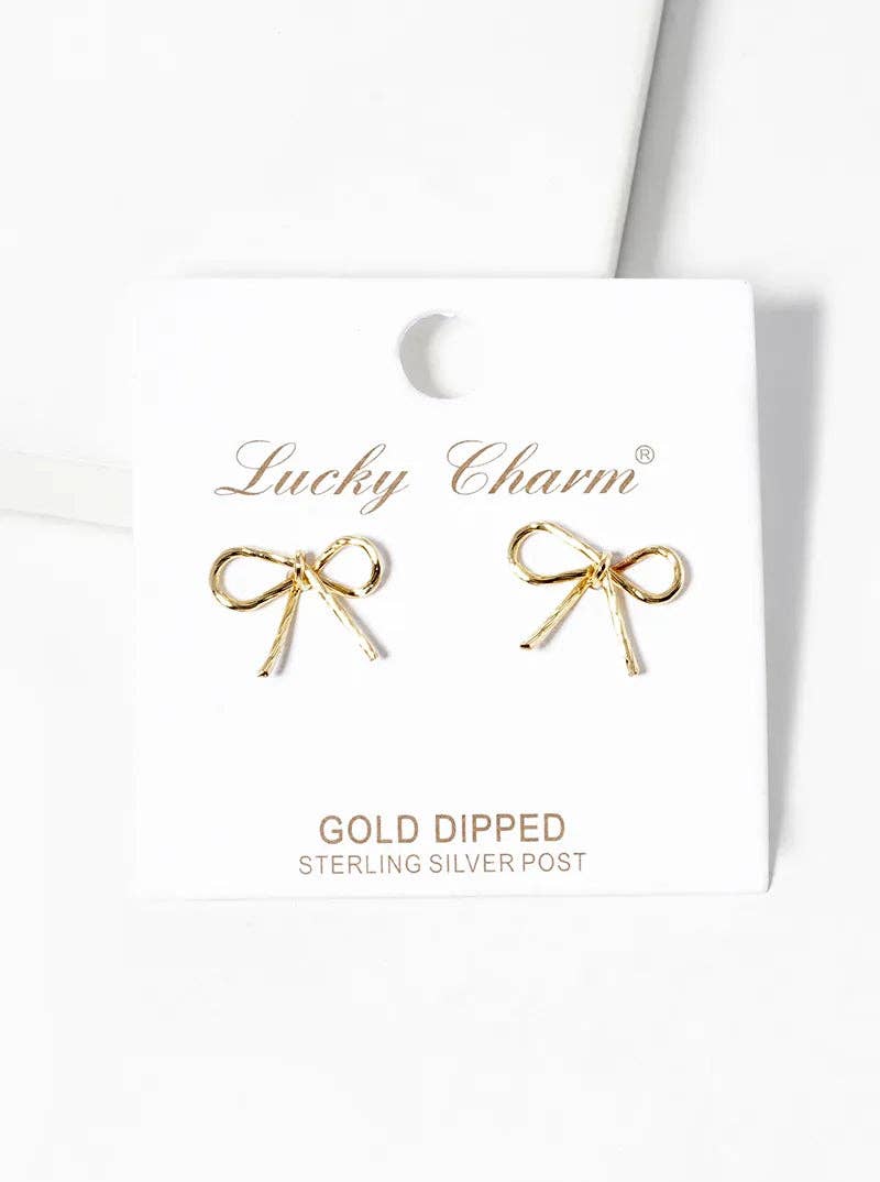 Wild Honey - Wholesale Stud/Post Earrings - 18K Gold Dipped Textured Wire Ribbon Bow Post Stud Earrings1