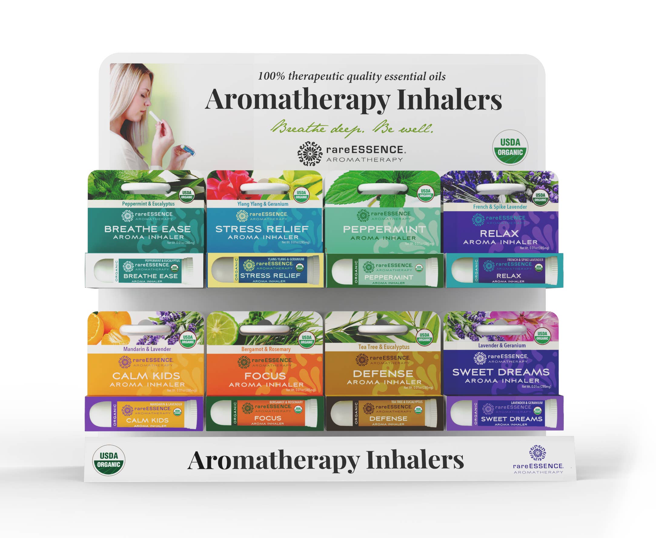 rareESSENCE - Wholesale Aromatherapy Inhaler - Inhaler Display - 8 Peg - Custom Fill
