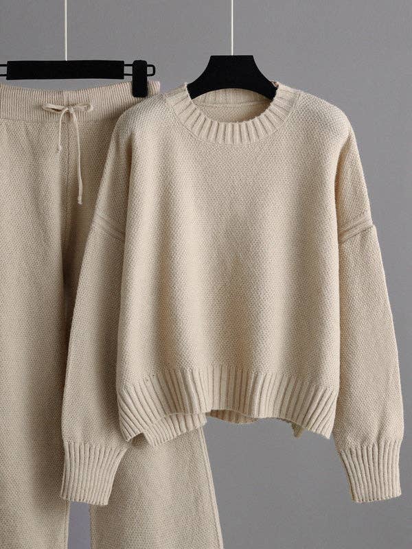 Plush Looks - Wholesale Top & Pant Set (NOT Loungewear) - Women's - Stylish Loose High-Low Long Sleeve Sweater + Wide Leg Pants5