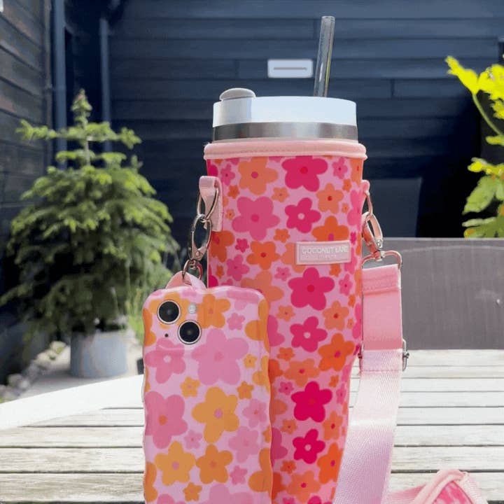 Coconut Lane – wholesale Isolerade dryckesvaror – Bärfodral för Tumbler - rosa och orange blomma5
