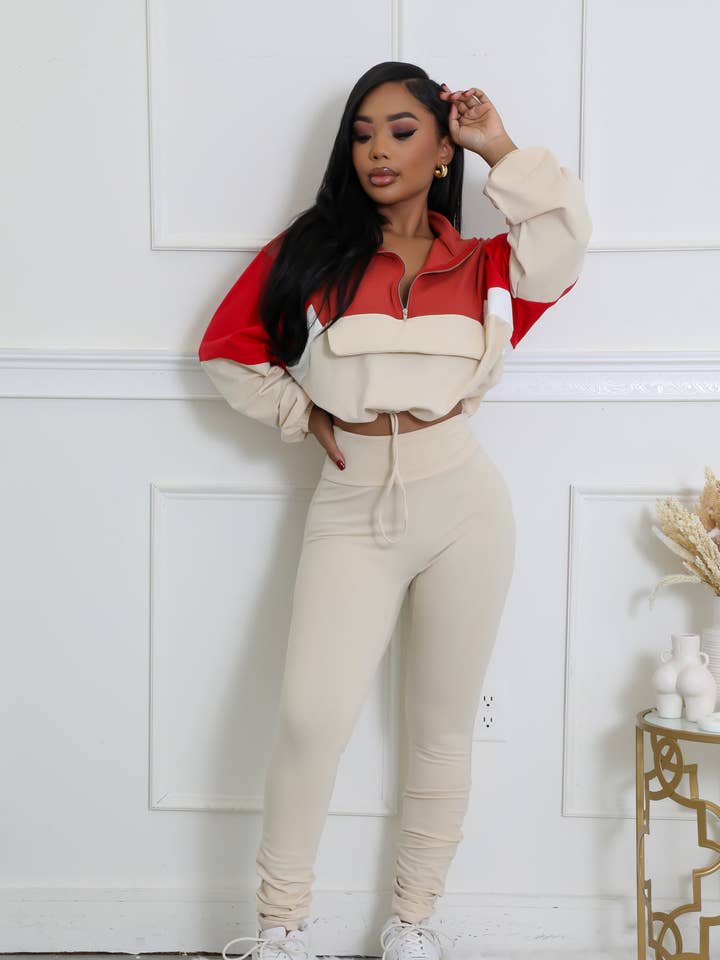 5besties inc - Wholesale Top & Pant Set (NOT Loungewear) - Women's - COLOR BLOCK WINDBREAKER AND LEGGINGS SET