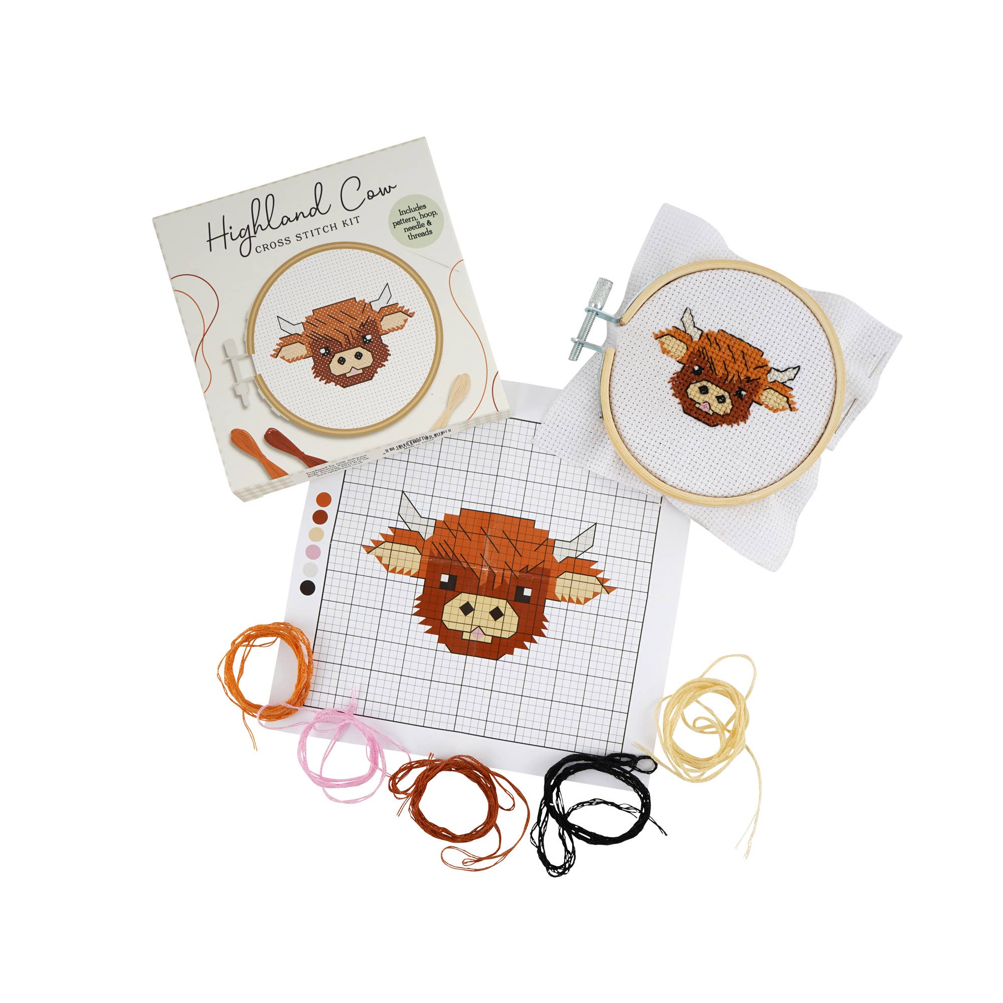 CGB Giftware - Wholesale Embroidery/cross-stitch supplies - Bramble Farm Highland Cow Mini Cross Stitch Kit1