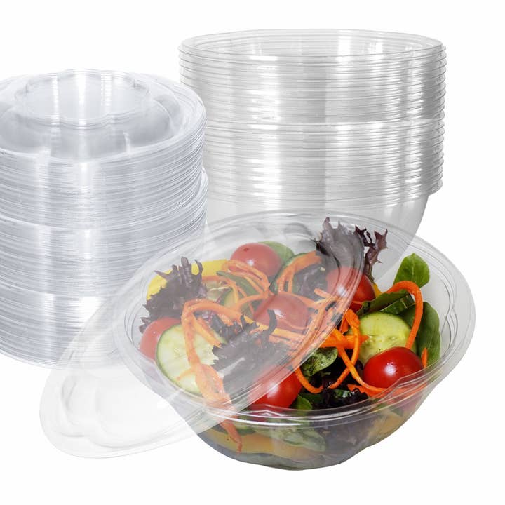 EcoQuality - Vendita all'ingrosso Contenitori per alimenti - Insalatiere usa e getta in plastica cristallina da 32 once con coperchi