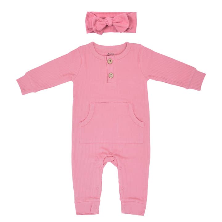 Three Little Tots - Wholesale Jumpsuit - Baby - Baby Ribbed Playsuit with Pockets and Bow21