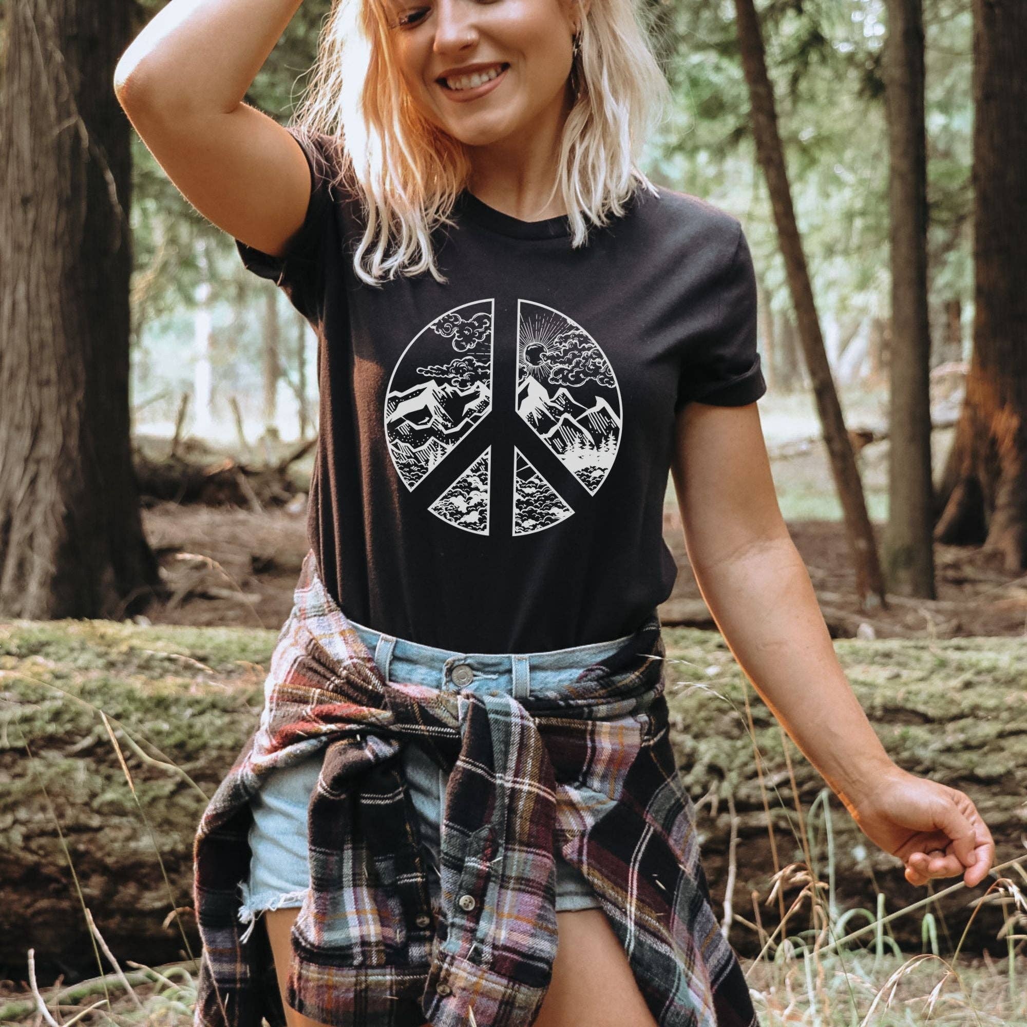 208T2.0 - Wholesale Screen Printed T-Shirt - Women's - Peace Tee, Nature TShirt, Hippie Graphic Tee 2T *UNISEX FIT*0