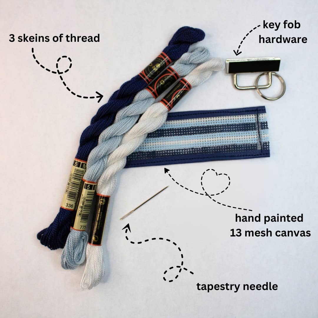 Needlepoint Gateway LLC - Wholesale DIY Craft Kit - Needlepoint Key Fob Kit - blues2