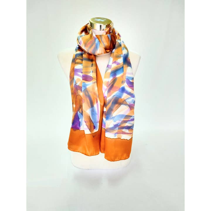 CONCHA BLANCH - Vente Écharpe – femme - Grande écharpe en soie multicolore peinte à la main de luxe