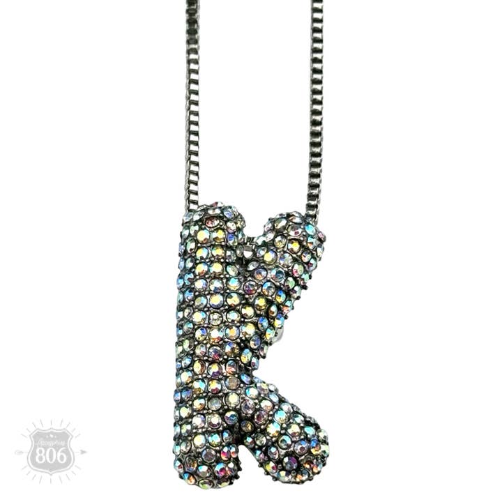Rhinestone letter pendant on silver necklace for wholesale on Faire7
