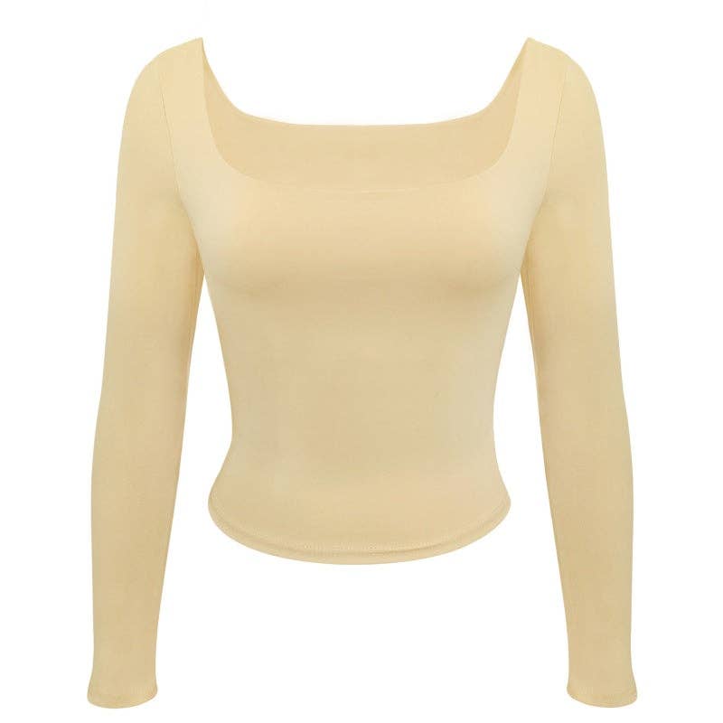 safistyle - Wholesale Knit Top - Women's - Square Neck Fitted Long Sleeve Top0