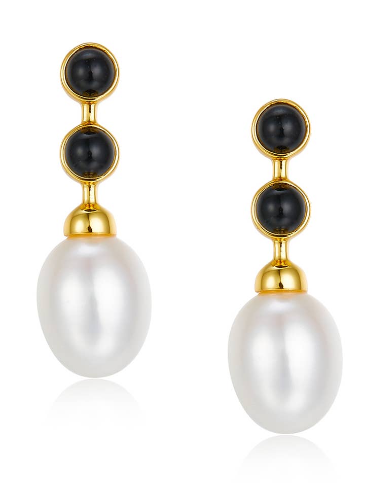 Shab Freshwater Pearl Black Onyx Earrings for wholesale by Janus