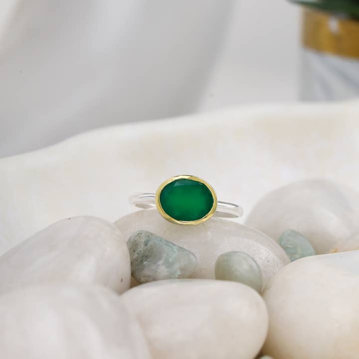 Tiramisu - Wholesale Single stone/solitaire ring - 14k Gold Over 925 Sterling Silver Green Onyx Ring3
