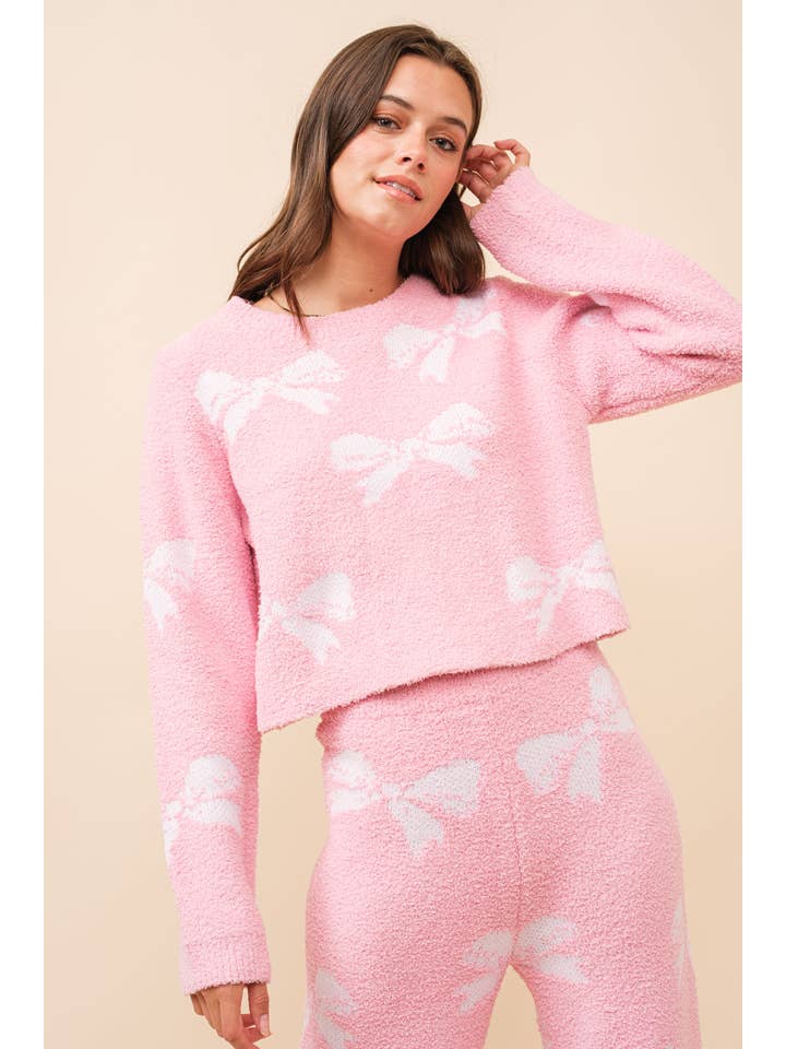 Blue B - Wholesale Activewear Set - Women's - 36350SET - Bow Print Cozy Sweater Set
