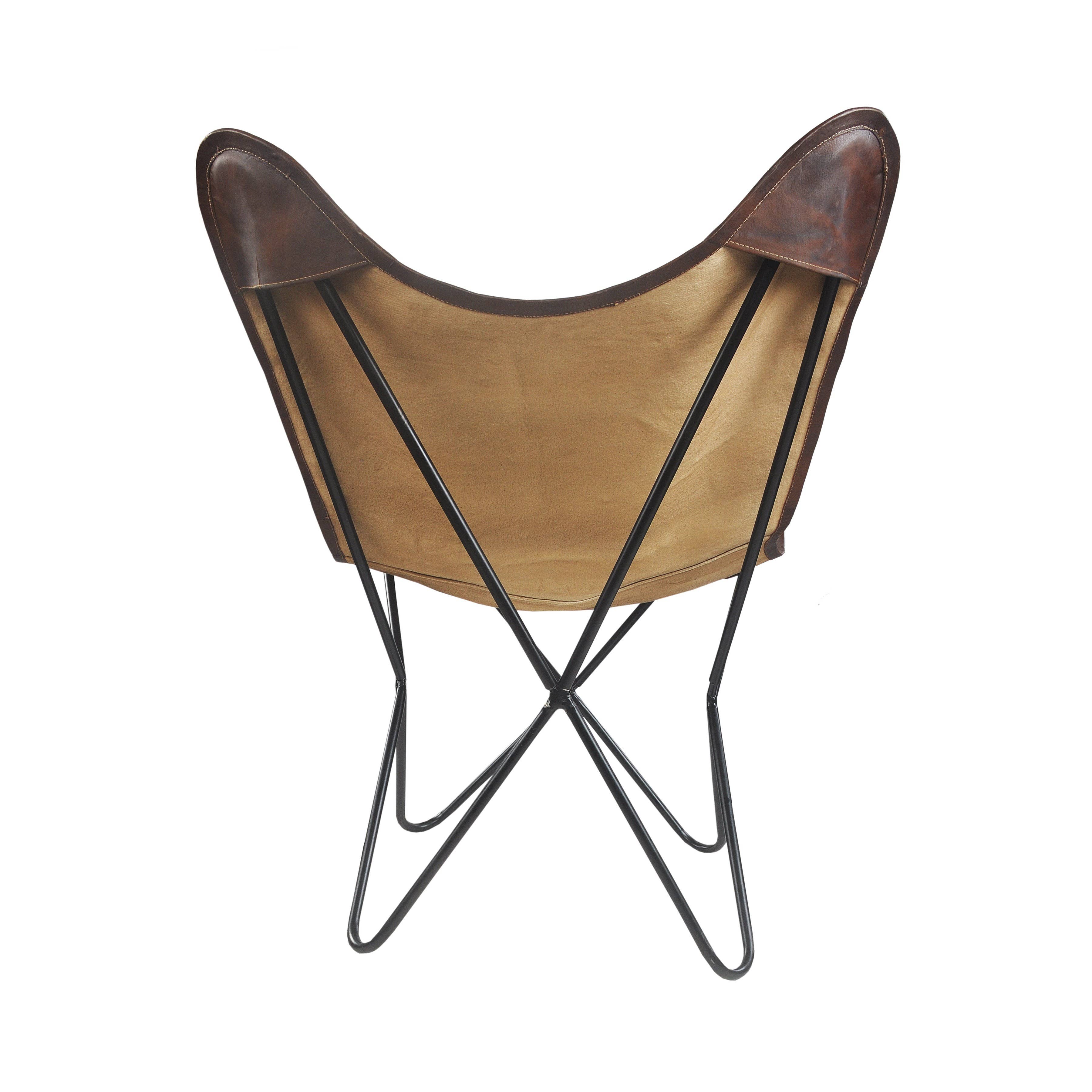 Blue White Brown Floral Canvas and Leather Butterfly Chair for wholesale on Faire2