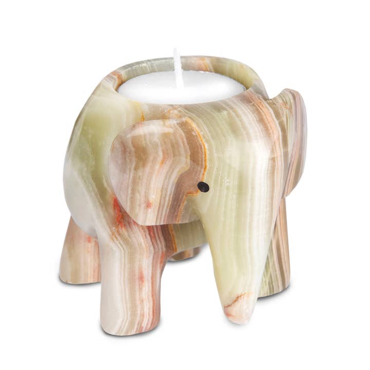 British Fossils - Wholesale Candle Holder - Marble 3" Elephant Tea-Light Holders