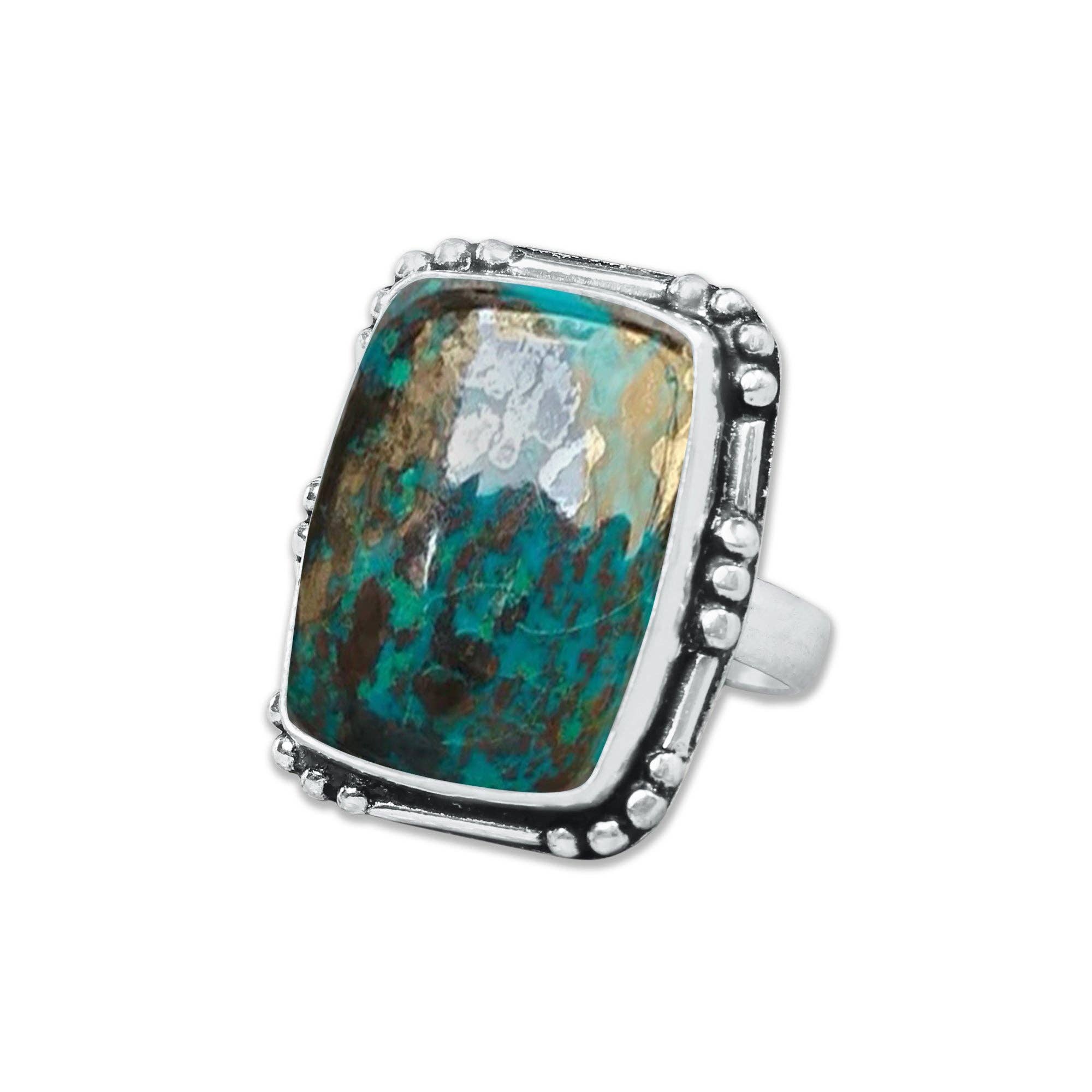 Handmade Jewels – wholesale Cocktail/Statement Ring – Chrysocolla-ringar – Silverpläterade, Handgjorda, Jordnära Havsgröna (US Storlekar 6–10, Tillverkade på Beställning)17