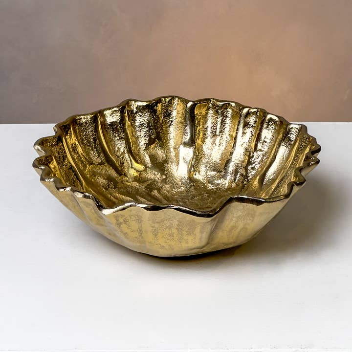 Ruffled Gold Aluminum Bowl for wholesale by India Handicrafts Inc