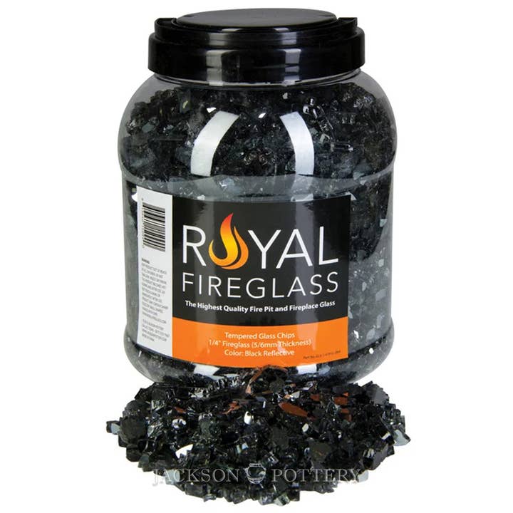 1/4 in. Fireglass in Jar - Black Reflective (4 Jars / Case) for wholesale by Jackson Pottery
