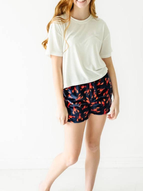Plush Shorts - Navy Lobster voor wholesale door Macaron + Me