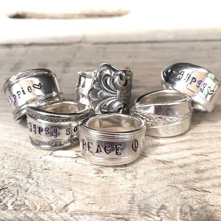 Pumpernickel and Wry - Venta al por mayor Anillos grandes/de cóctel - Anillos hechos con cucharas vintage de plata plateada4