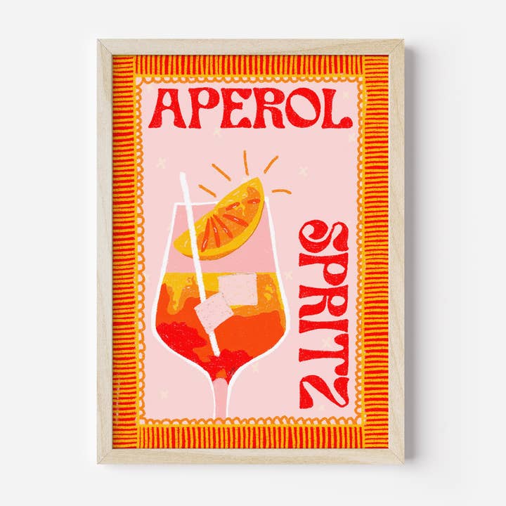 Pink Giraffe Print Co - Wholesale Art Print - Aperol Spritz Hand Drawn Cocktail Print2