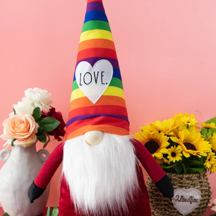 DesignStyles Home - Wholesale Decorative Tabletop Object - Rae Dunn “Love” Valentine Gnome with Rainbow Hat1