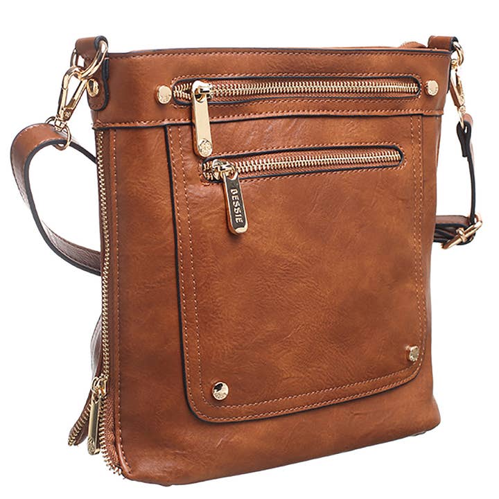 Bessie London - Wholesale Crossbody Bag - Women's - DOUBLE FRONT ZIP POCKET CROSSBODY BAG