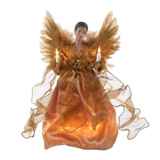 13"UL 10/L GOLD BLACK ANGEL TREE TOPPER for wholesale by Kurt S. Adler, Inc.