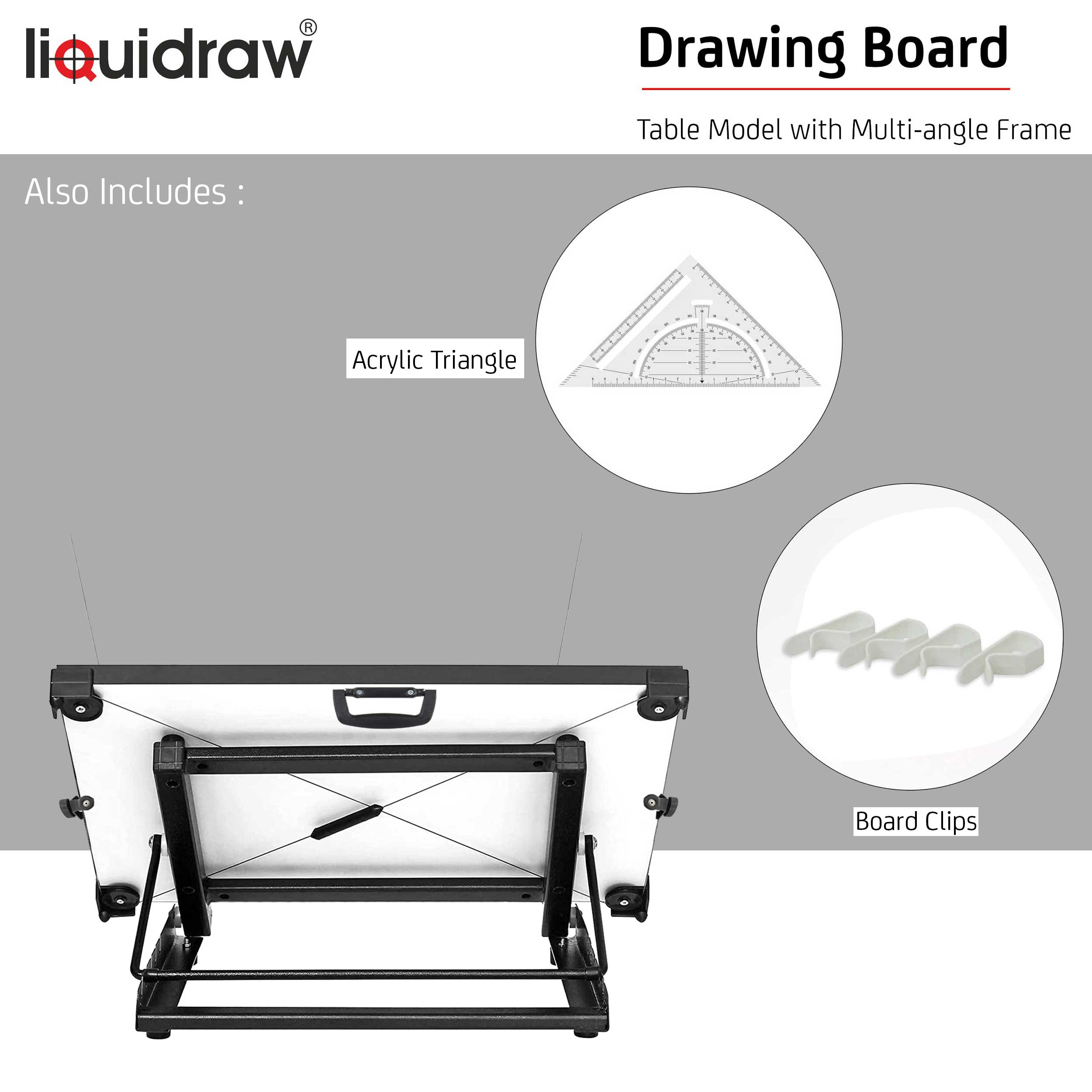 Liquidraw - Wholesale Drawing Board - Kids & Baby - Liquidraw A2 Drawing Board Parallel Motion, Table Model with 5 Adjustable Working Angles, Includes Drawing Board Clips & Set Square, TTM02, White4