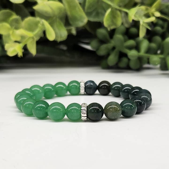Meraki Gemstones - Wholesale Beaded Bracelet - ABUNDANCE - Green Jade & Moss Agate Bracelet 8mm beads