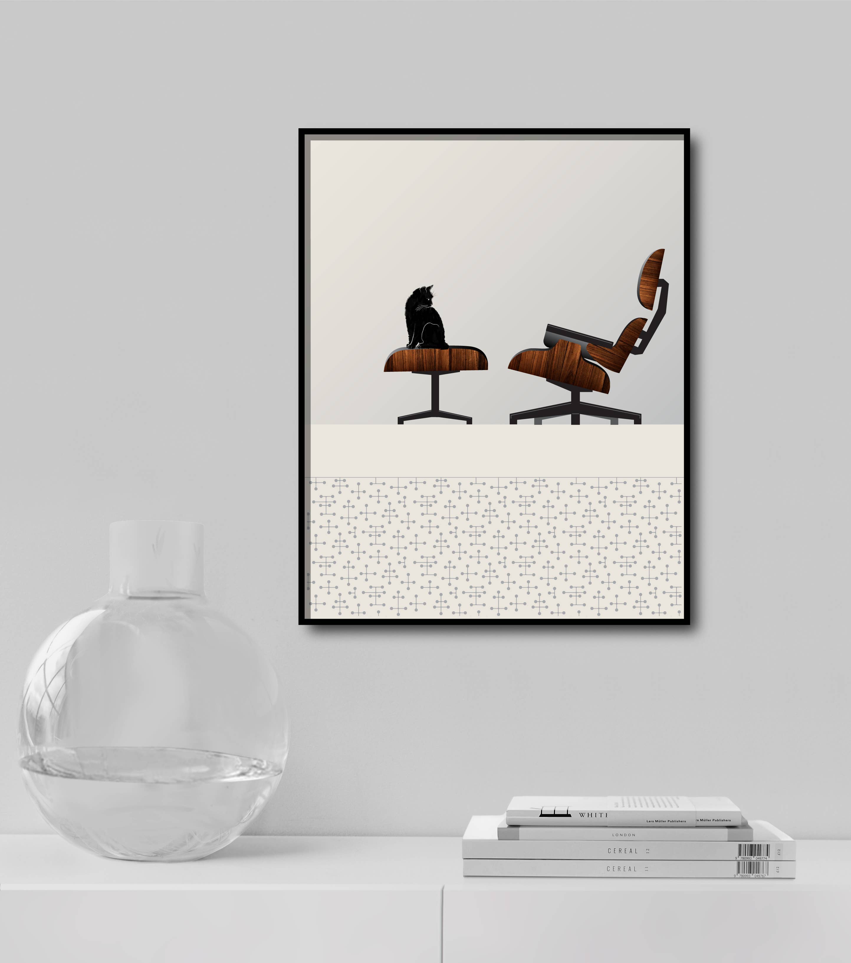 Lucky Skye Graphics - Vente Affiche d'art - Architecture Chat / Fauteuil Eames Lounge1