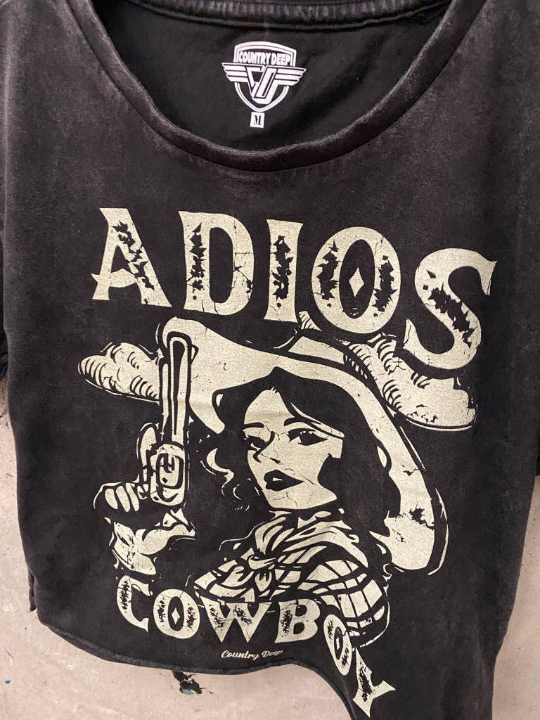 Country Deep Apparel - Wholesale Screen Printed T-Shirt - Women's - Adios Cowboy regular Cropped Acid wash T-shirt4