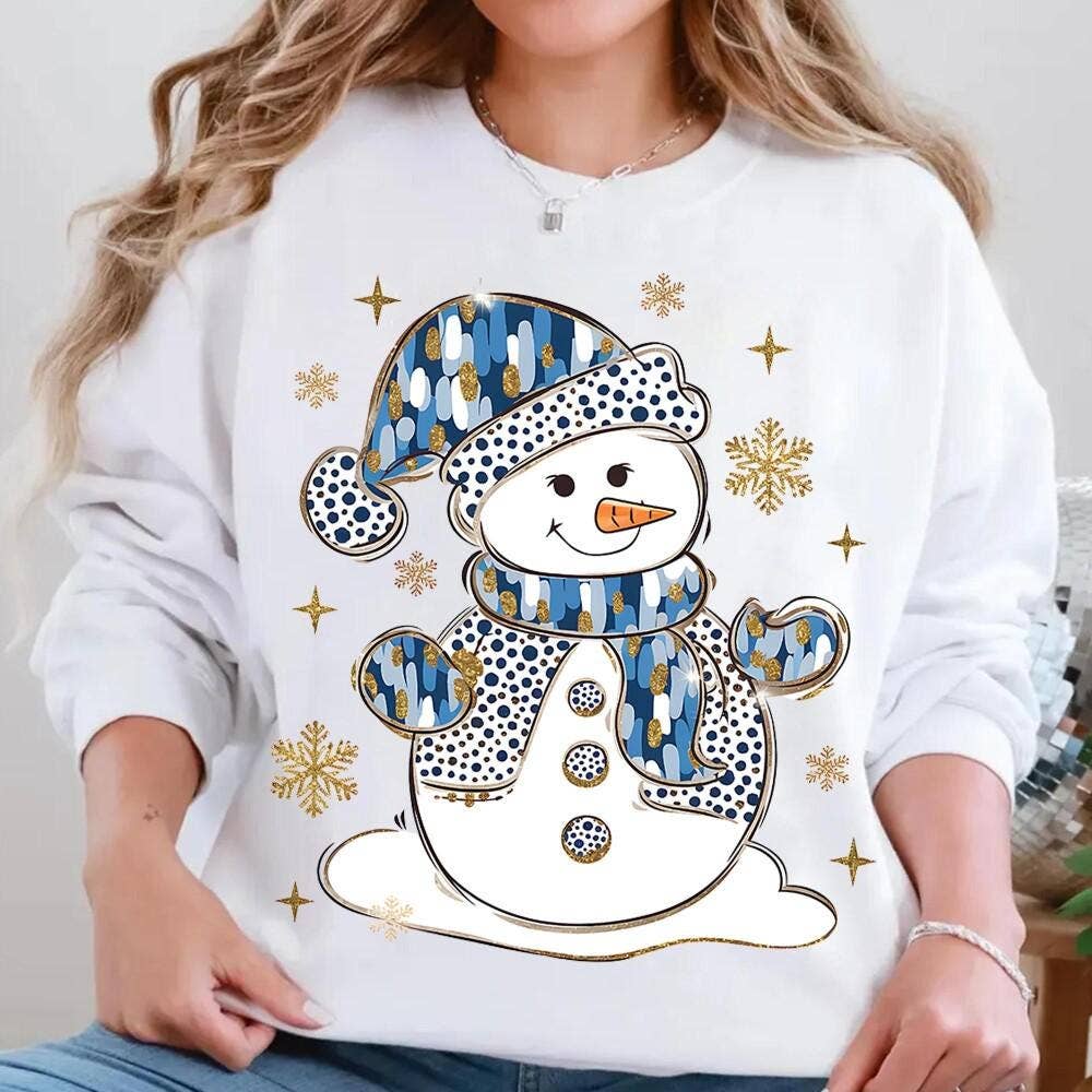 NVC Ecommerce LLC – Großhandel Sweatshirt mit Grafikdruck – Damen – Bunter Glitzer-Weihnachtsschneemann-Pullover, Schneemann-Shirt3
