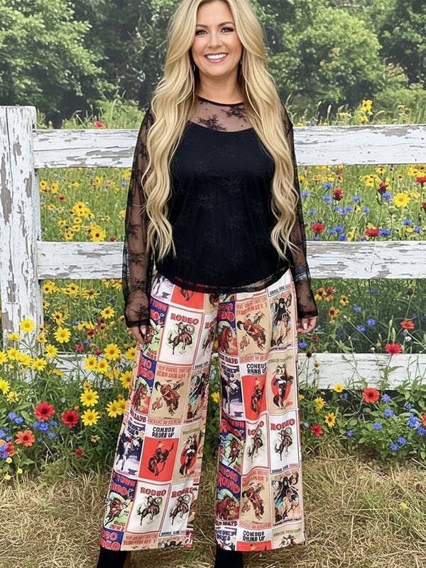 Rodeo western printed wide legs women pant XCH16772 for wholesale by luluclothes