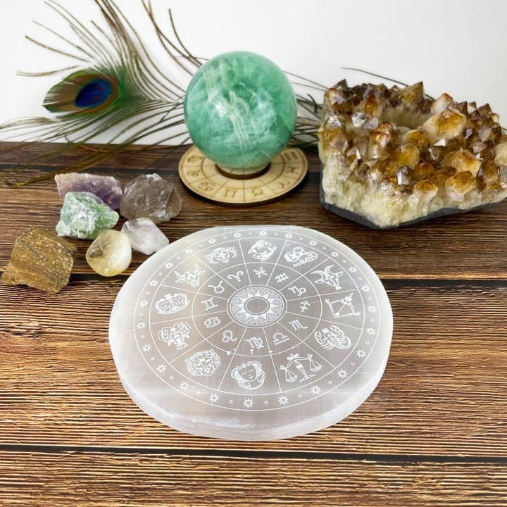 Rock Paradise - Wholesale Crystal-charging plate - Crystal Selenite Charging Plate with Engraved Zodiac Signs1