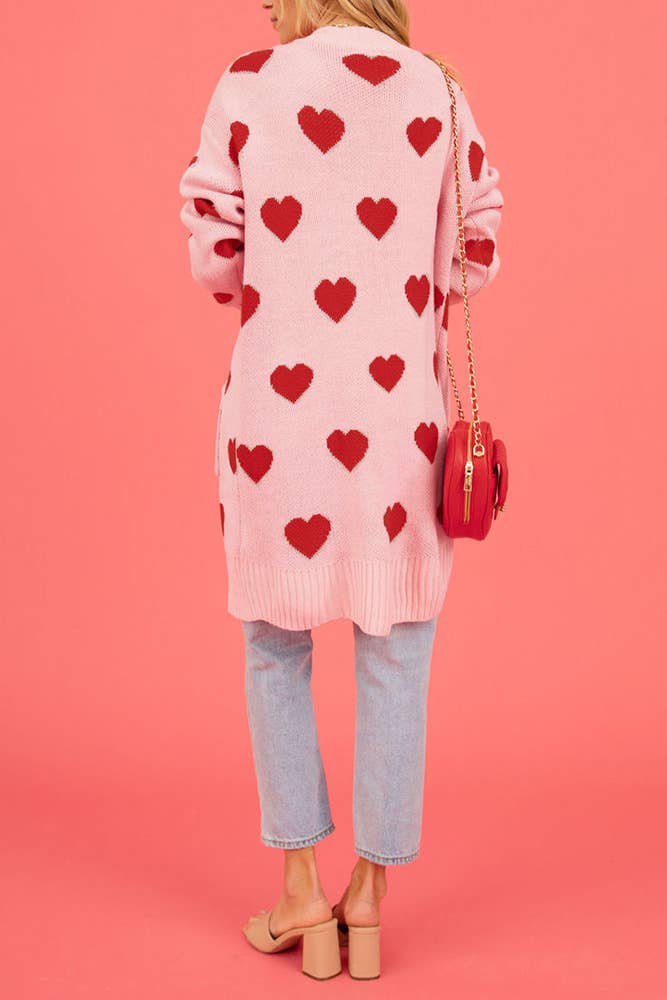 UNISHE - Vendita all'ingrosso Cardigan - Donna - Cardigan lavorato a maglia con motivo a cuore aperto sul davanti SF1005